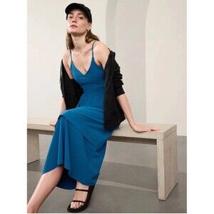 ATHLETA Elation V - Neck Hybrid Dress S SMALL Dark Lapis Blue EUC #601546
